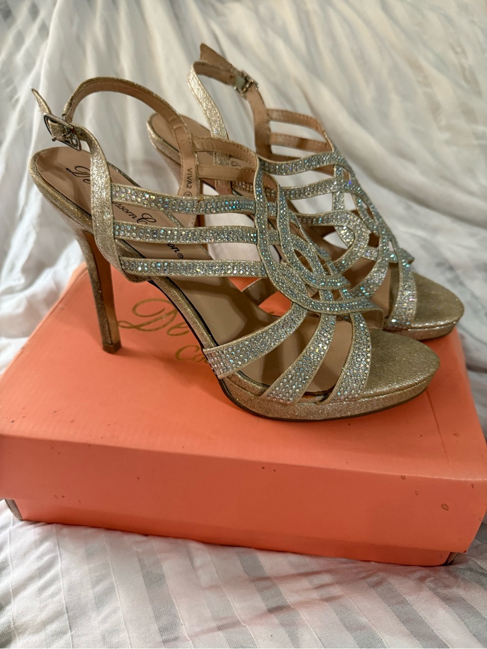 De Blossom Collection Silver Crystal-Strap Stiletto Heels